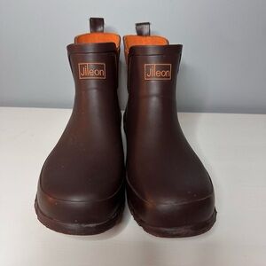 JILEON Women’s Ankle Height Waterproof Brown Rubber Rain Boots Wide Size 7 EUC